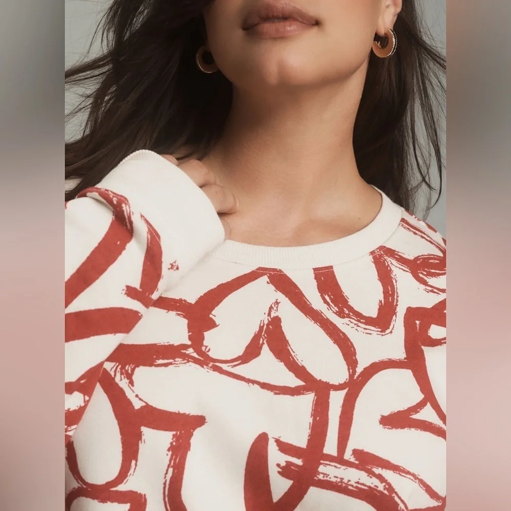 NWT! Anthropologie Maeve Heart Printed Sweater - Size XXS 🐬 - Picture 7 of 10